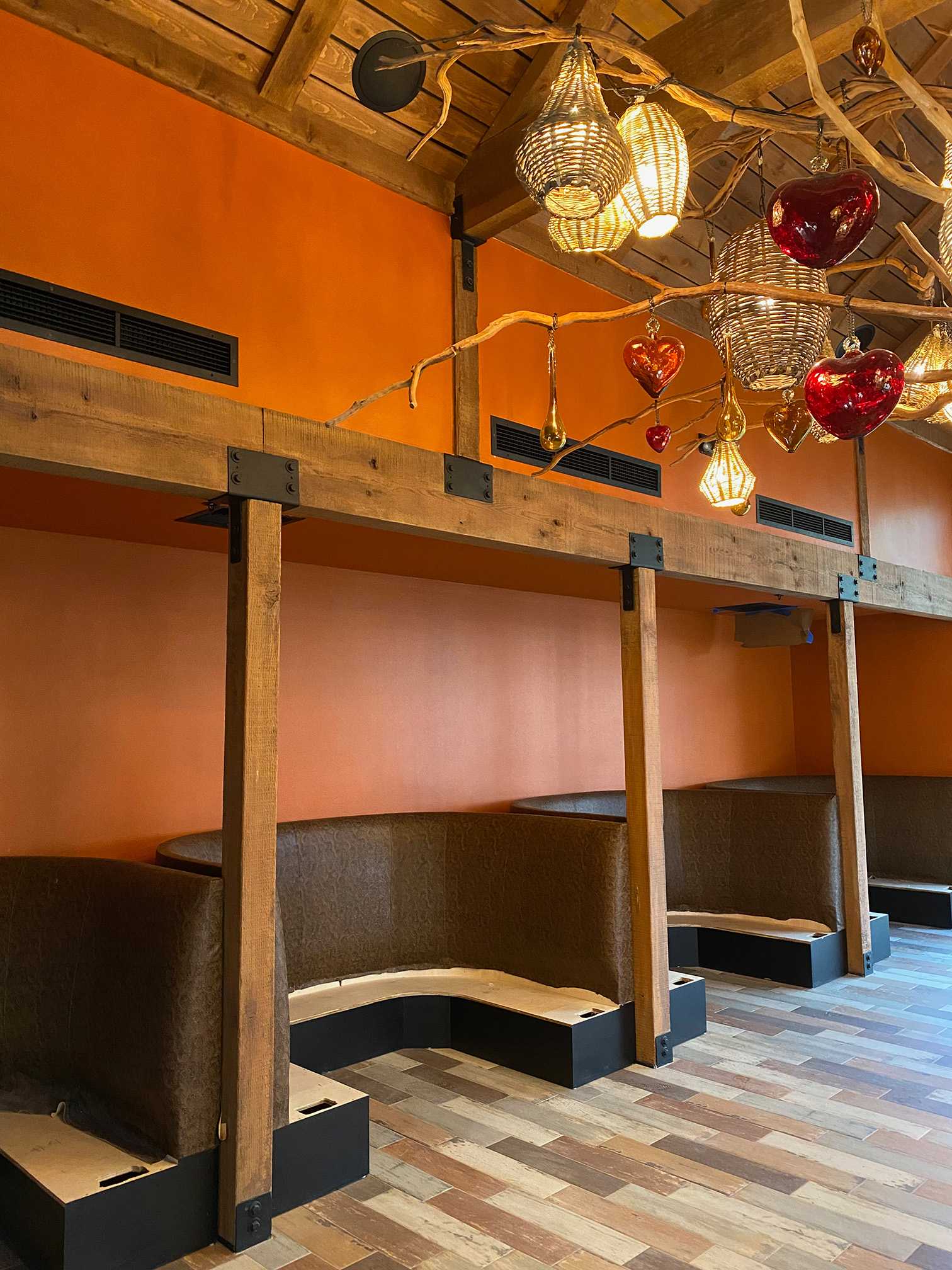 Restored wooden beams provide a natural ambience