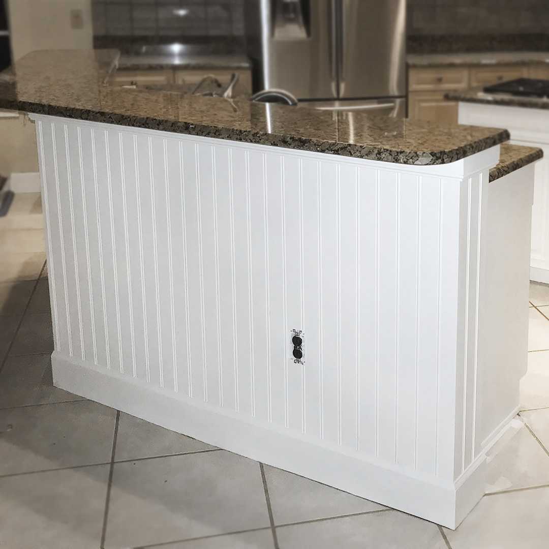 Wainscoting installation on kitchen island