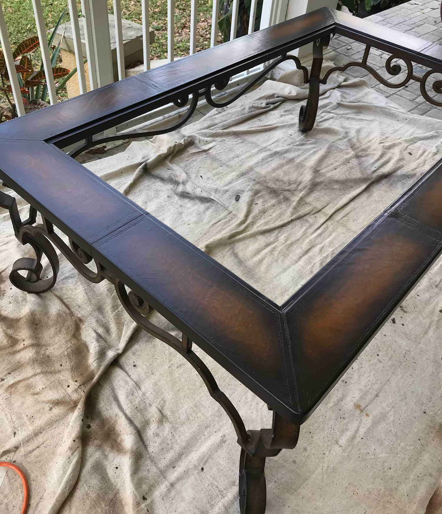 Beautiful two-tone remodeled leather ottoman